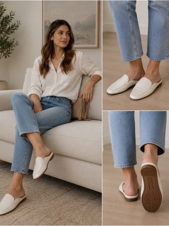 Charter Club Shoes - Charter Club Cream Croc-Textured Slip-On Mule Loafers